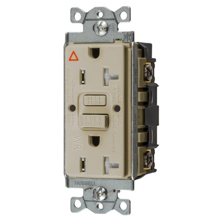 HUBBELL WIRING DEVICE-KELLEMS Power Protection Devices, Receptacle, Self Test, GFCI, IG, TRWR, Commercial Grade, 20A 125V, 2-Pole 3-Wire Grounding, 5-20R, Ivory GFTWRST20IIG